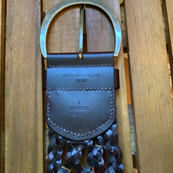 Another Line Inc Leather Wide Woven Braided Studded Belt Dark Brown SZ L - Picture 6 of 7